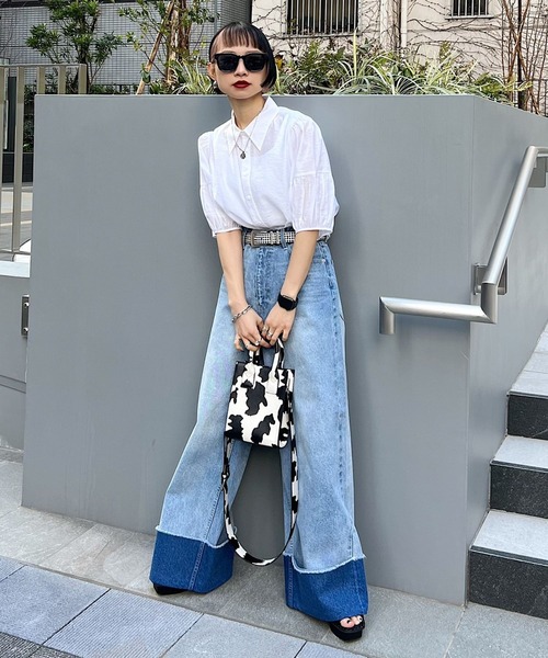 PAGEBOY（ページボーイ）の「シアーギャザーシャツ（シャツ/ブラウス・レディース・ブラック/オフホワイト/ブルー/グレイッシュベージュ・FREE）」の8枚目の写真