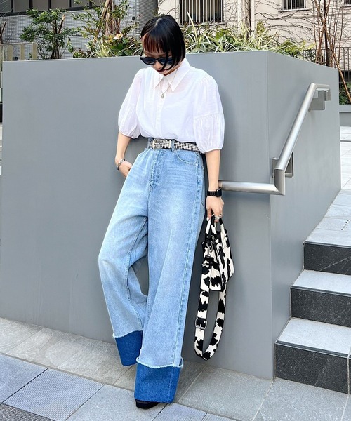 PAGEBOY（ページボーイ）の「シアーギャザーシャツ（シャツ/ブラウス・レディース・ブラック/オフホワイト/ブルー/グレイッシュベージュ・FREE）」の9枚目の写真