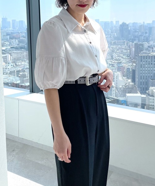 PAGEBOY（ページボーイ）の「シアーギャザーシャツ（シャツ/ブラウス・レディース・ブラック/オフホワイト/ブルー/グレイッシュベージュ・FREE）」の14枚目の写真