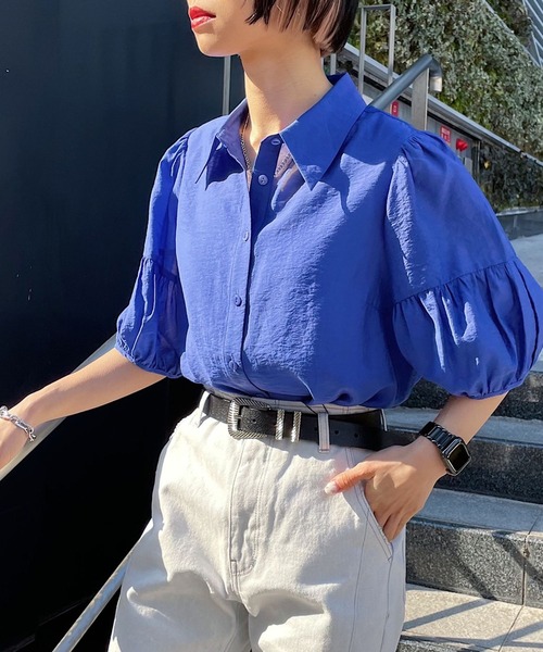 PAGEBOY（ページボーイ）の「シアーギャザーシャツ（シャツ/ブラウス・レディース・ブラック/オフホワイト/ブルー/グレイッシュベージュ・FREE）」の17枚目の写真