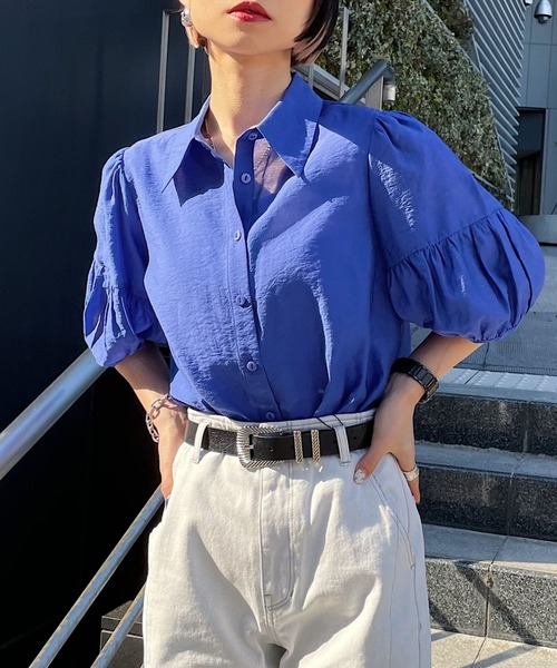 PAGEBOY（ページボーイ）の「シアーギャザーシャツ（シャツ/ブラウス・レディース・ブラック/オフホワイト/ブルー/グレイッシュベージュ・FREE）」の18枚目の写真