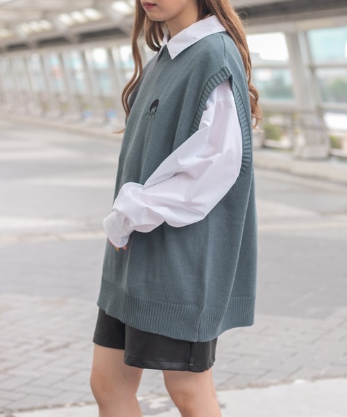 セール】カップル刺繍ニットベスト(ユニセックス)（ベスト