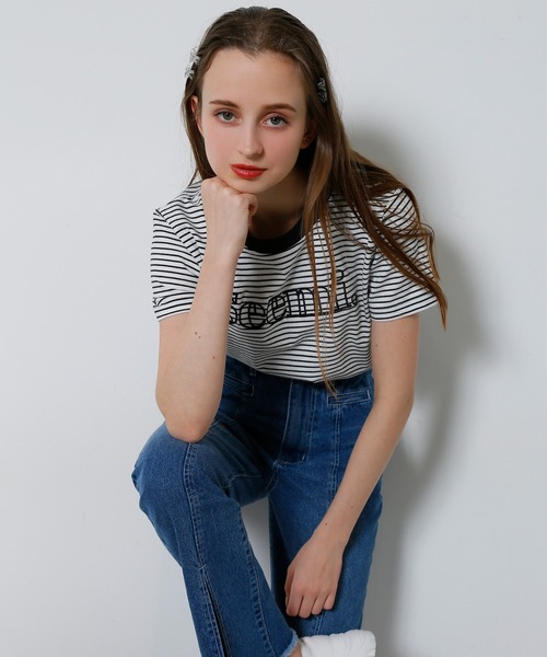tシャツ 「Seemi.」刺繍入りトップス レディース セール】【Seemi.】刺繍入りトップス（Tシャツ/カットソー