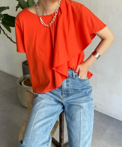 DouDou(ドゥドゥ)の「【WEB限定】アシメケーププルオーバー(Tシャツ/カットソー・レディース・ブラック/オフホワイト/オレンジ・FREE)」の3枚目の写真