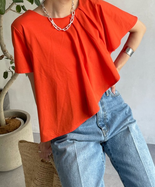 DouDou(ドゥドゥ)の「【WEB限定】アシメケーププルオーバー(Tシャツ/カットソー・レディース・ブラック/オフホワイト/オレンジ・FREE)」の8枚目の写真