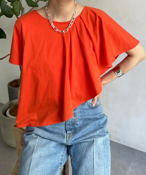 DouDou(ドゥドゥ)の「【WEB限定】アシメケーププルオーバー(Tシャツ/カットソー・レディース・ブラック/オフホワイト/オレンジ・FREE)」の4枚目の写真