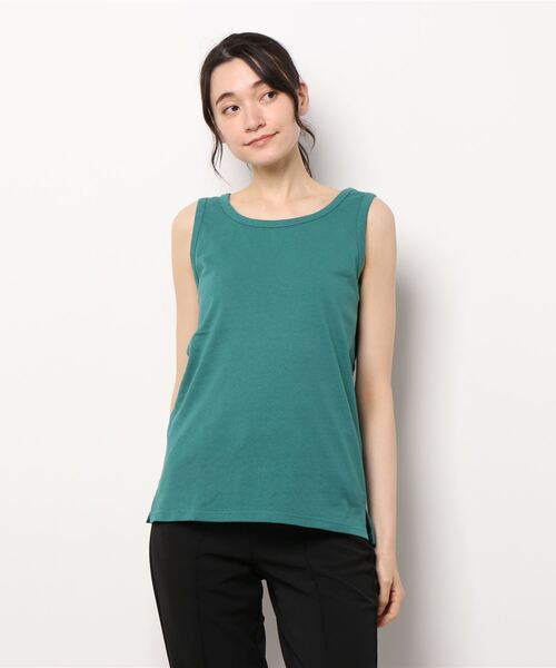 Samansa Mos2(サマンサ モスモス)の「【USAコットン】ノースリーブカットソー(Tシャツ/カットソー・レディース・オフホワイト/ピンク/イエロー/グリーン/チャコール・フリ-)」の4枚目の写真