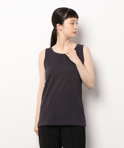 Samansa Mos2(サマンサ モスモス)の「【USAコットン】ノースリーブカットソー(Tシャツ/カットソー・レディース・オフホワイト/ピンク/イエロー/グリーン/チャコール・フリ-)」の3枚目の写真