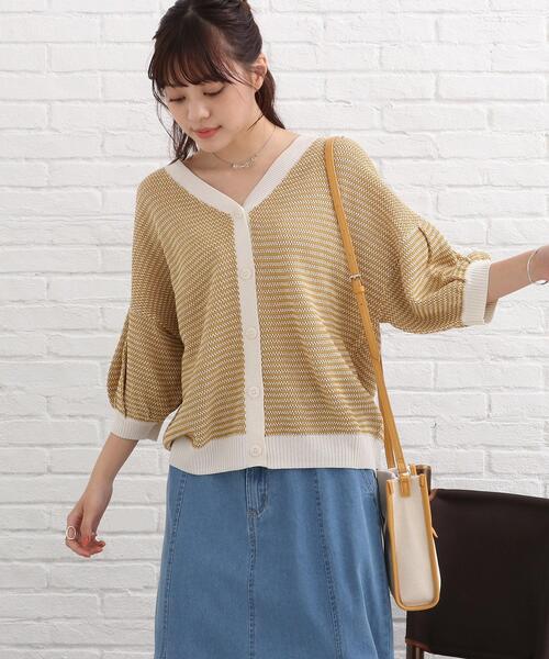SHOO・LA・RUE(シューラルー)の「◆配色編みゆるカーディガン(カーディガン/ボレロ・レディース・グリーン系その他5/イエロー系4/ピンク系9・00)」の2枚目の写真