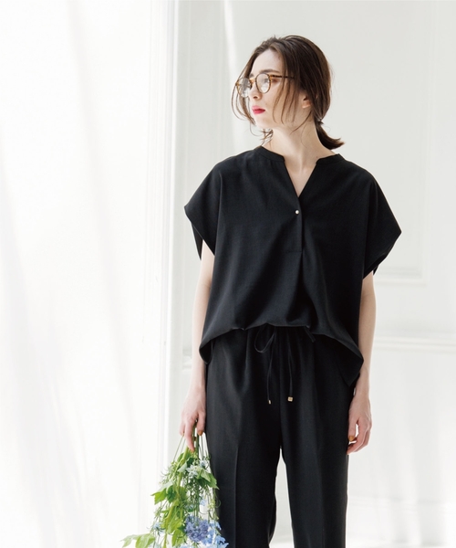 OPAQUE.CLIP(オペークドットクリップ)の「◆ウーリッシュドライストレッチ パールボタンスキッパーブラウス【WEB限定カラー・サイズ】(シャツ/ブラウス・レディース・ブラック/レンガ/オフホワイト/ライトベージュ/ブラウン系その他/ブルー系7・38/42/40/36)」の14枚目の写真