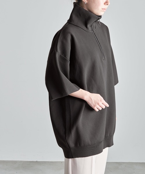 Like Us（ライクアス）の「【Like Us】ハーフジップミラノリブハイゲージ捲縮S/S サマーニット（ニット/セーター・メンズ・ブラック/グリーン/アイボリー/チャコール・M/L）」の8枚目の写真