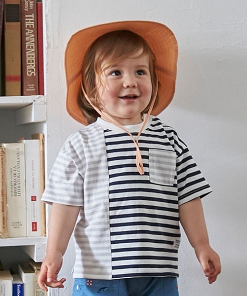 petit main（プティマイン）の「ボーダー切替Ｔシャツ（Tシャツ/カットソー・キッズ・ネイビー/イエロー/グリーン・110cm/120cm/100cm/130cm/90cm/80ｃｍ）」の2枚目の写真