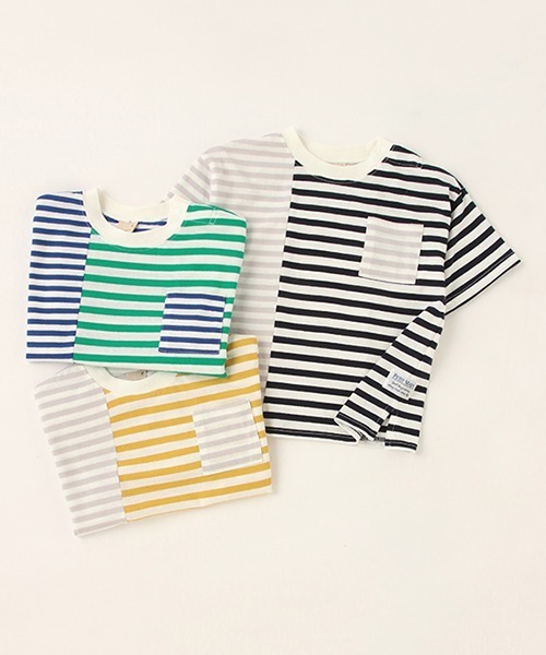 petit main（プティマイン）の「ボーダー切替Ｔシャツ（Tシャツ/カットソー・キッズ・ネイビー/イエロー/グリーン・110cm/120cm/100cm/130cm/90cm/80ｃｍ）」の11枚目の写真