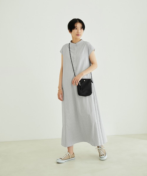 SALON adam et rope'（サロン アダム エ ロペ）の「【WEB限定】バンドカラーストライプフレンチスリーブワンピース（シャツワンピース・レディース・ブラック系その他/ライトグレー/イエロー系その他・FREE）」の18枚目の写真
