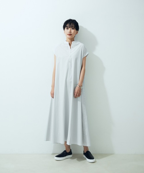 SALON adam et rope'（サロン アダム エ ロペ）の「【WEB限定】バンドカラーストライプフレンチスリーブワンピース（シャツワンピース・レディース・ブラック系その他/ライトグレー/イエロー系その他・FREE）」の22枚目の写真