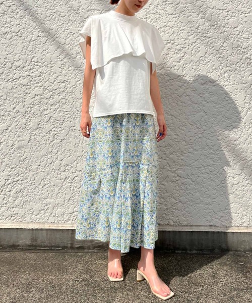 Settimissimo（セッティミッシモ）の「タックティアードボタニカルロングスカート（スカート・レディース・オレンジ/サックスブルー・FREE）」の14枚目の写真