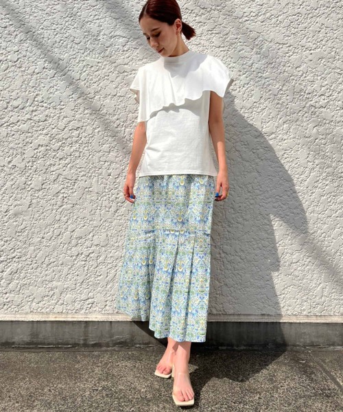 Settimissimo（セッティミッシモ）の「タックティアードボタニカルロングスカート（スカート・レディース・オレンジ/サックスブルー・FREE）」の16枚目の写真