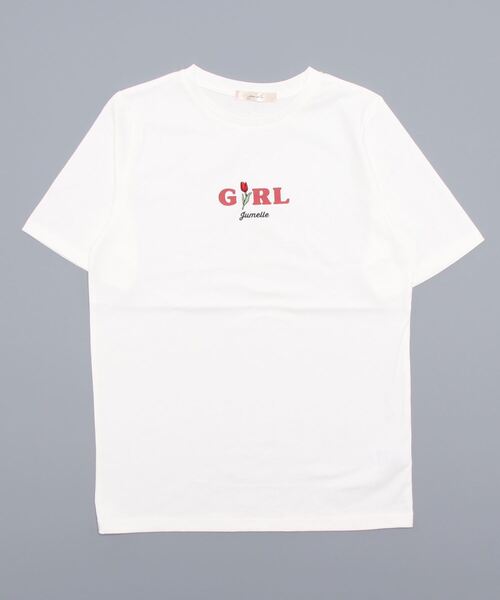 JUMELLE(ジュメロ)の「GIRL刺繍T(Tシャツ/カットソー・レディース・ピンク/ホワイト・FREE)」の6枚目の写真