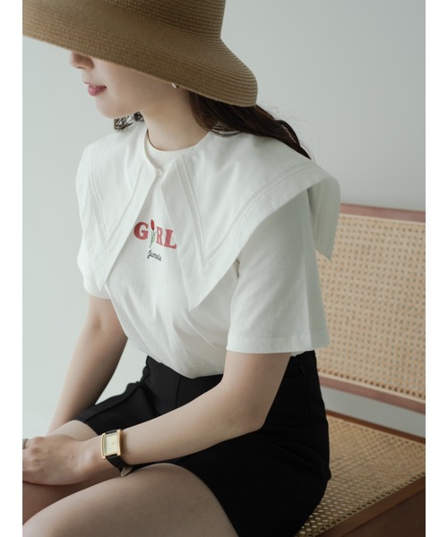 JUMELLE(ジュメロ)の「GIRL刺繍T(Tシャツ/カットソー・レディース・ピンク/ホワイト・FREE)」の11枚目の写真