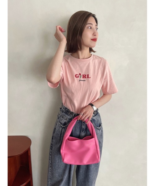 JUMELLE(ジュメロ)の「GIRL刺繍T(Tシャツ/カットソー・レディース・ピンク/ホワイト・FREE)」の4枚目の写真