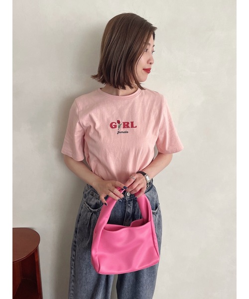 JUMELLE(ジュメロ)の「GIRL刺繍T(Tシャツ/カットソー・レディース・ピンク/ホワイト・FREE)」の5枚目の写真
