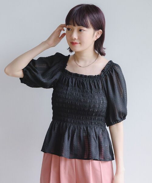 RETRO GIRL（レトロガール）の「ポコポコシャーリングBL（シャツ/ブラウス・レディース・ブラック/オフホワイト/イエロー・FREE）」の6枚目の写真