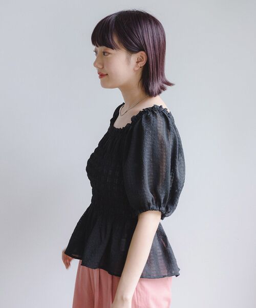 RETRO GIRL（レトロガール）の「ポコポコシャーリングBL（シャツ/ブラウス・レディース・ブラック/オフホワイト/イエロー・FREE）」の9枚目の写真