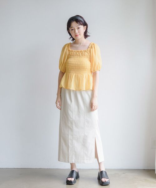 RETRO GIRL（レトロガール）の「ポコポコシャーリングBL（シャツ/ブラウス・レディース・ブラック/オフホワイト/イエロー・FREE）」の21枚目の写真