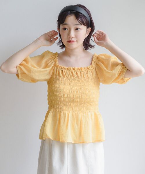 RETRO GIRL（レトロガール）の「ポコポコシャーリングBL（シャツ/ブラウス・レディース・ブラック/オフホワイト/イエロー・FREE）」の15枚目の写真