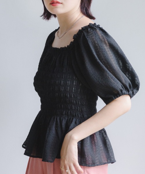 RETRO GIRL（レトロガール）の「ポコポコシャーリングBL（シャツ/ブラウス・レディース・ブラック/オフホワイト/イエロー・FREE）」の2枚目の写真