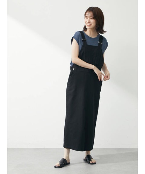 Green　Parks（グリーンパークス）の「ツイル前スリットジャンパースカート（ジャンパースカート・レディース・ベージュ/ブラック・FREE）」の15枚目の写真