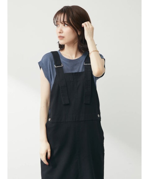 Green　Parks（グリーンパークス）の「ツイル前スリットジャンパースカート（ジャンパースカート・レディース・ベージュ/ブラック・FREE）」の9枚目の写真