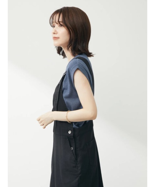 Green　Parks（グリーンパークス）の「ツイル前スリットジャンパースカート（ジャンパースカート・レディース・ベージュ/ブラック・FREE）」の6枚目の写真