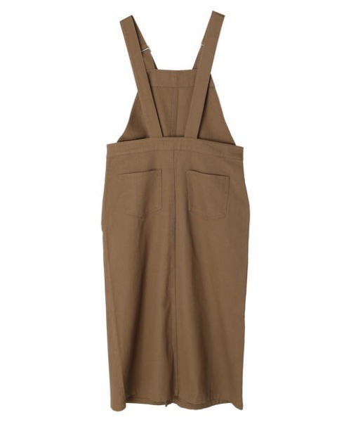 Green　Parks（グリーンパークス）の「ツイル前スリットジャンパースカート（ジャンパースカート・レディース・ベージュ/ブラック・FREE）」の4枚目の写真