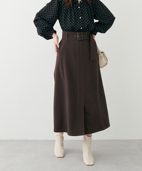 natural couture(ナチュラルクチュール)の「2022AWアイテム/ベルト付きキレイめAラインスカート(スカート・レディース・ブラック/その他2/その他1/ベージュ/ブラウン・FREE)」の18枚目の写真