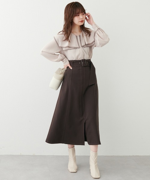 natural couture(ナチュラルクチュール)の「2022AWアイテム/ベルト付きキレイめAラインスカート(スカート・レディース・ブラック/その他2/その他1/ベージュ/ブラウン・FREE)」の14枚目の写真