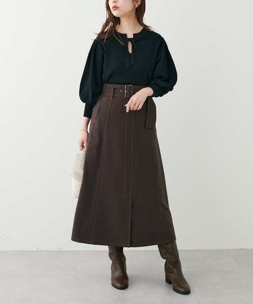 natural couture(ナチュラルクチュール)の「2022AWアイテム/ベルト付きキレイめAラインスカート(スカート・レディース・ブラック/その他2/その他1/ベージュ/ブラウン・FREE)」の16枚目の写真