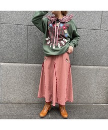 美品 PINK HOUSE 刺繍入りアイボリーデニムロングスカート