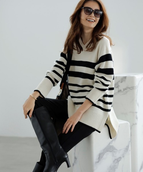 【otonaMUSE12月号掲載/佐田真由美さん着用】ウールカシミヤVネックニット