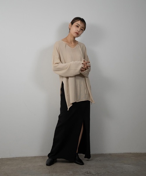 Amiur(エミレ)の「rib line loose knit(ニット/セーター・レディース・ベージュ/パープル系/オレンジ系・FREE)」の1枚目の写真