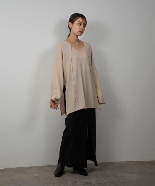 Amiur(エミレ)の「rib line loose knit(ニット/セーター・レディース・ベージュ/パープル系/オレンジ系・FREE)」の4枚目の写真