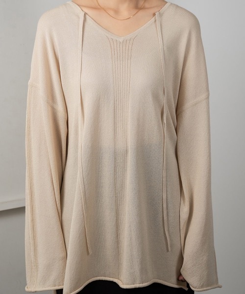 Amiur(エミレ)の「rib line loose knit(ニット/セーター・レディース・ベージュ/パープル系/オレンジ系・FREE)」の6枚目の写真