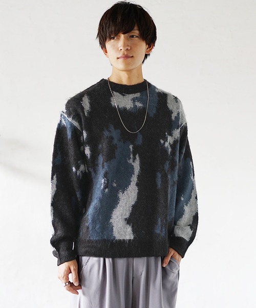 MinoriTY(マイノリティ)の「【入荷禁止】モヘアタッチニュアンス柄オーバーサイズニット セーター メンズ ビッグシルエット ルーズフィット 春服 冬服(ニット/セーター・メンズ・チャコール/ブラック・L/M)」の11枚目の写真