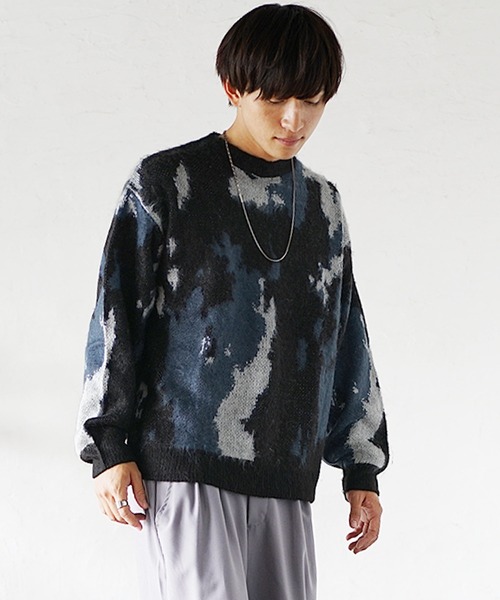MinoriTY(マイノリティ)の「【入荷禁止】モヘアタッチニュアンス柄オーバーサイズニット セーター メンズ ビッグシルエット ルーズフィット 春服 冬服(ニット/セーター・メンズ・チャコール/ブラック・L/M)」の12枚目の写真