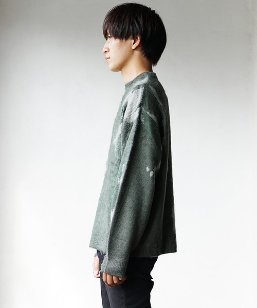 MinoriTY(マイノリティ)の「【入荷禁止】モヘアタッチニュアンス柄オーバーサイズニット セーター メンズ ビッグシルエット ルーズフィット 春服 冬服(ニット/セーター・メンズ・チャコール/ブラック・L/M)」の3枚目の写真