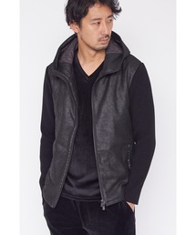 HIGH STREET∴スエード×ニットコンビ中綿フーディーブルゾン
