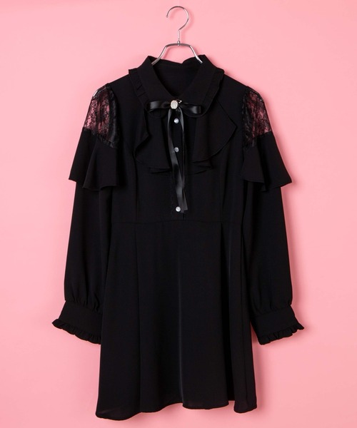 WEGO(ウィゴー)の「WEGO/【一部店限定】肩空きフリルワンピース(ワンピース・レディース・ブラック/ピンク・FREE)」の2枚目の写真