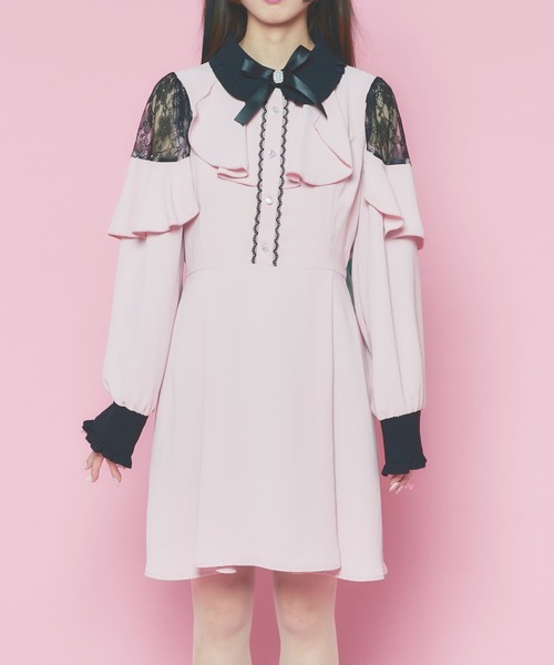 WEGO(ウィゴー)の「WEGO/【一部店限定】肩空きフリルワンピース(ワンピース・レディース・ブラック/ピンク・FREE)」の18枚目の写真