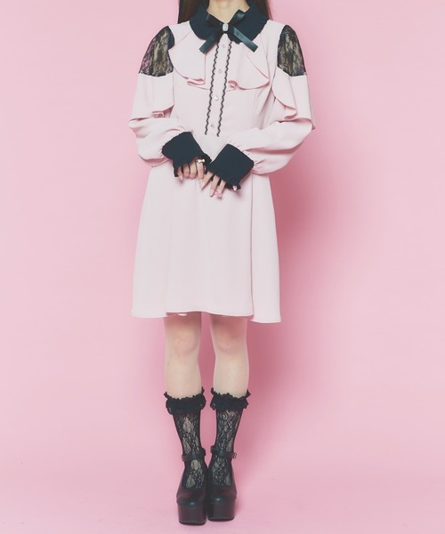 WEGO(ウィゴー)の「WEGO/【一部店限定】肩空きフリルワンピース(ワンピース・レディース・ブラック/ピンク・FREE)」の3枚目の写真