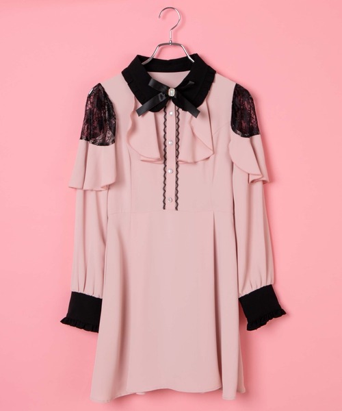 WEGO(ウィゴー)の「WEGO/【一部店限定】肩空きフリルワンピース(ワンピース・レディース・ブラック/ピンク・FREE)」の6枚目の写真